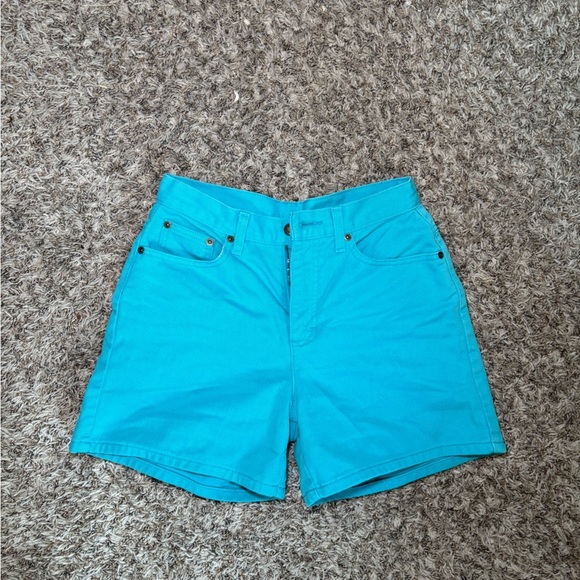 Newport News Pants - Vintage Bright Turquoise High-Waist Cotton Shorts